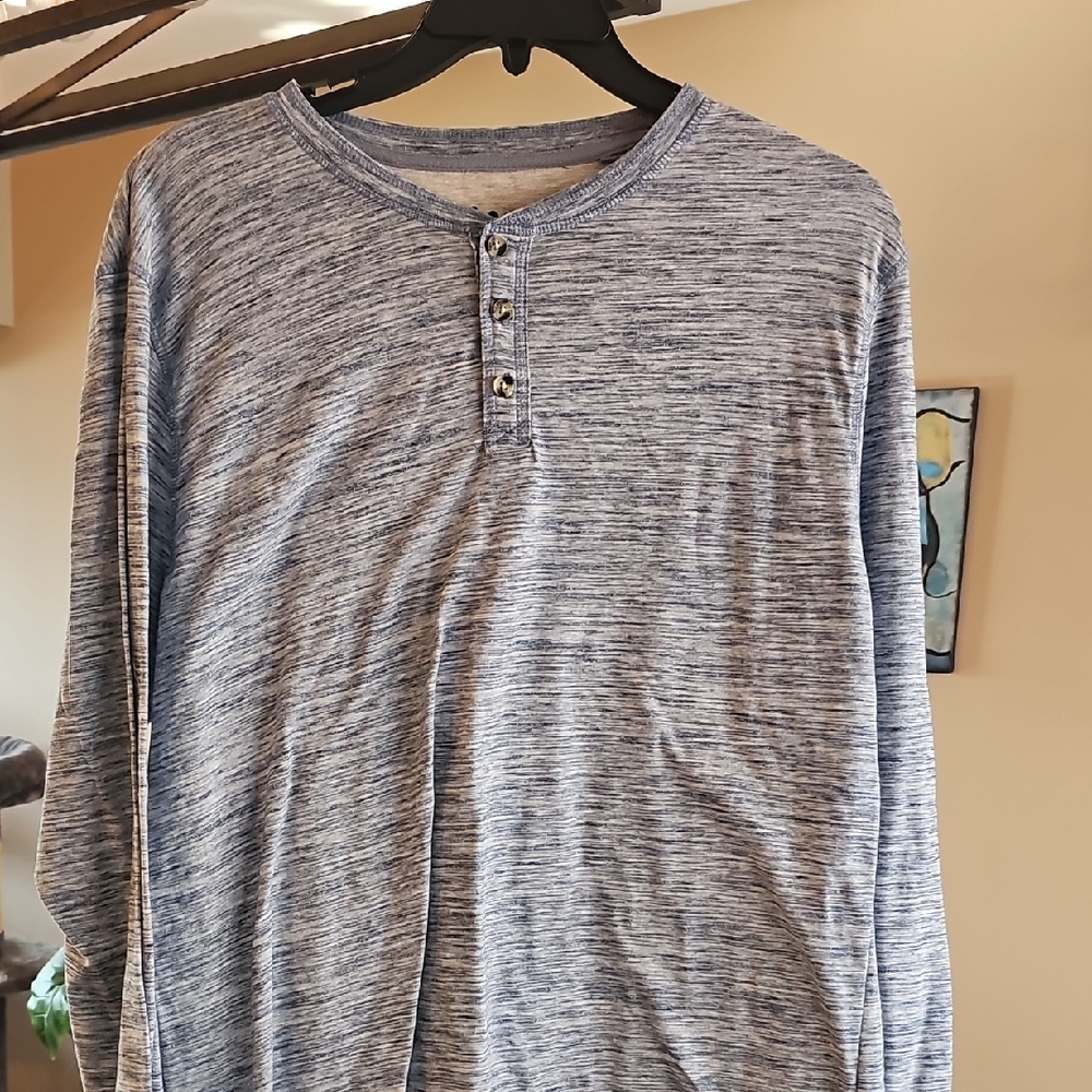 Lee Men's Heathered Blue Long Sleeve Henley XL